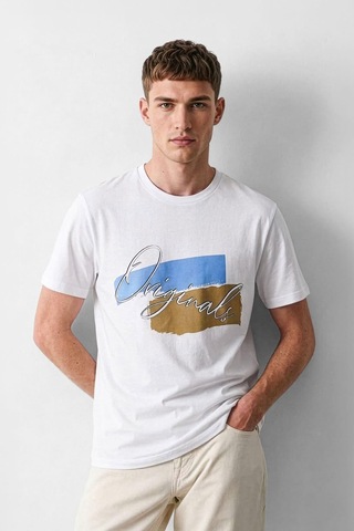 Erkek %100 Pamuk Bisiklet Yaka Baskılı Lacivert T-shirt Çok Renkli