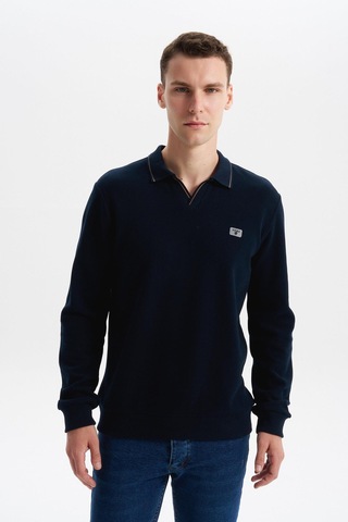 AR-MA Arma Erkek Regular Fit Polo Yaka Sweatshirt Karbon Fırçalı Selanik, %65 Pamuk %35 Polyester, Düğmesiz Basic K30554698602 Lacivert