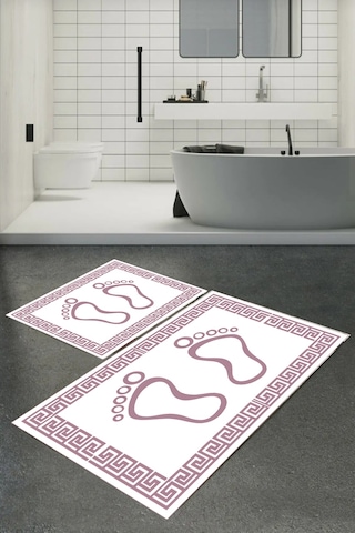 Dijital Baskılı Yıkanabilir Ayak İzi Desenli Kaymaz Taban 2'li Banyo Paspas Seti Renkli