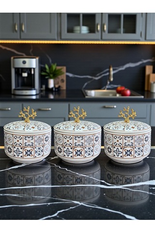 Çeyiz Seti - 103 Ceramic Desen Mutfak Seti Gold Kahverengi