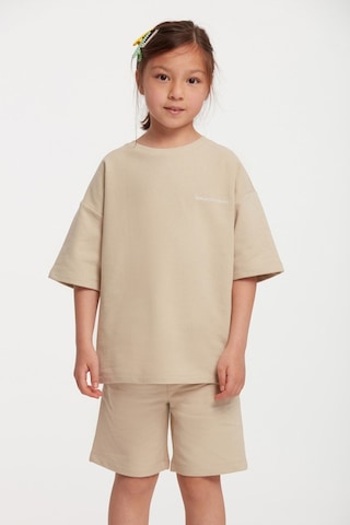 Calı Kız Çocuk Bisiklet Yaka Bej Eşofman Takımı