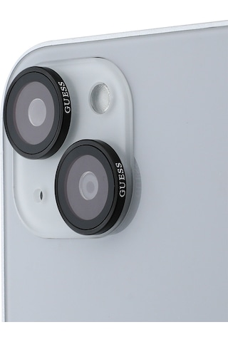 Apple Uyumlu iPhone 15 Plus Guess Lisanslı Metal Kamera Lens Koruyucu Siyah