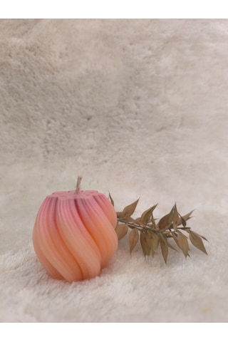 Dalga Desenli Dekoratif Mum, Tek Renk Pembe
