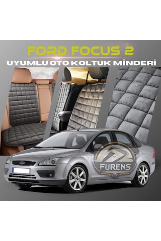 Ford Focus 2 Antrasit Tay Tüyü Cepli & Terletmez Sırtlı Oto Koltuk Minder Seti - Koruma Kılıfı Ön & Arka Set