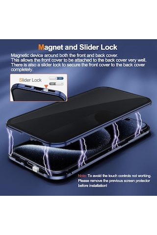 Bloomnest İphone Uyumlu 15 Pro Uyumlu Manyetik Çift Taraflı Anti-gözetleme Temperli Cam Kılıfı Diğer