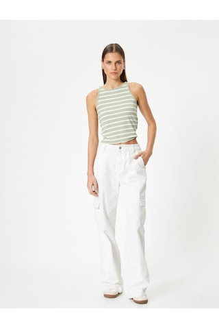 Koton Kısa Atlet Bisiklet Yaka Slim Fit Haki Çizgili 4sal30064ık