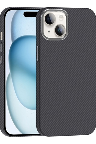 Apple Uyumlu iPhone 14 Kılıf M-safe Şarj Özellikli Karbon Fiber Görünümlü Gros Kapak Siyah