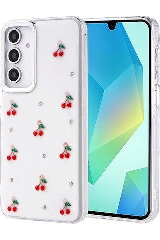 Ariatech Galaxy Uyumlu A16 Kılıf Airbag Tasarımlı Simli Şeffaf Kutup Kapak - Kiraz Kiraz