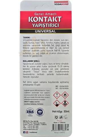 Vodabond Genel Amaçlı Kontak Yapıştırıcı - Deri Ahşap Kauçuk - 50 Ml.