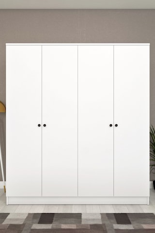 Ases Mobilya Ases Ela536 Geniş Gardırop Bol Raflı Askılıklı 4 Kapaklı Ve 2 Ayrı Renk Beyaz - Safir Meşe Beyaz