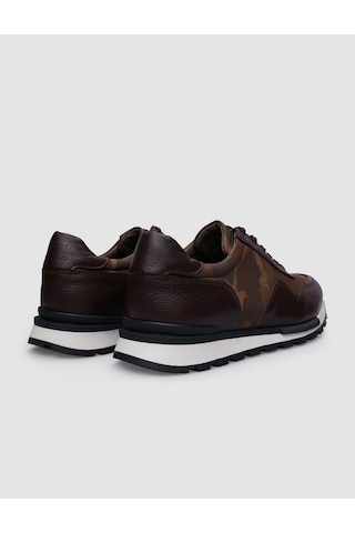%100 Hakiki Deri Kahverengi Bağcıklı Kamuflaj Desenli Erkek Sneaker-kahverengi Kahverengi