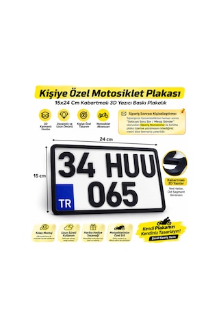 Kişiye Özel Motosiklet Plakası 15x24 Cm Kabartmalı 3d Yazıcı Baskı Plakalık - İsteğinizi Sipariş No İle Mesaj Atınız