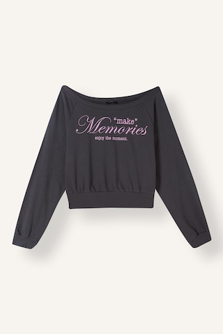Defacto Cropped Fıt Kayık Yaka Baskılı Sweatshirt I6138ax26auar191 Antrasit-ar191