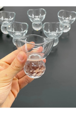 6 Kişilik Cam Elmas Ayaklı Kahve Yanı Lokumluk Sosluk Kase