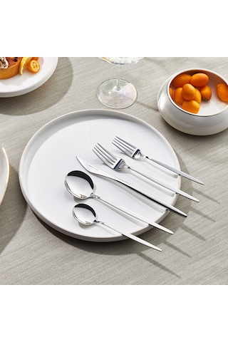 Karaca Porto 30 Parça 6 Kişilik Çatal Kaşık Bıçak Takımı Platin GÜmüş