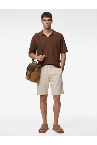 Koton Regular Fit Kısa Kollu Dokulu Polo Yaka Tişört Kahverengi 6sam10007mk Kahve