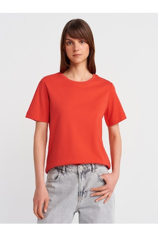 Dilvin 31763 Bisiklet Yaka T-shirt-kırmızı Kırmızı