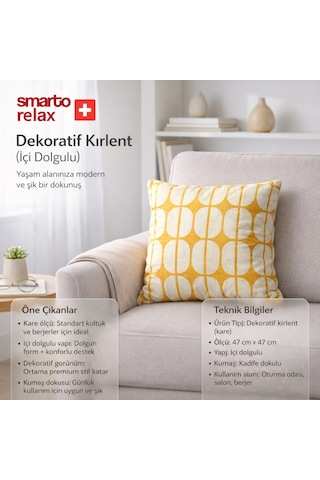 Smarto Relax Içi Dolgulu Kırlent 45x45 Cm Kare Salon & Berjer Kırlenti - Smr-kır-005 Beyaz - Sarı