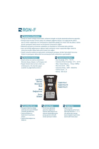 Regen Rgn 25/7 F 45 Watt Frekans Konvertörlü Sirkülasyon Pompası 1 1/2" - 1" 3 M3 Debi - 6 Mss Basınç