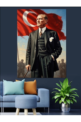 Ahşap Tablo Mustafa Kemal Atatürk Ve Bayrak