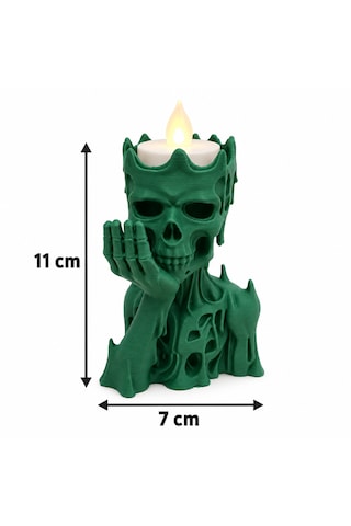 2 Adet Kurukafa Ve İskelet Figürlü Led Tealight Mumluk 11 X 7 Cm 3d Baskı Cadılar Bayramı Dekoru Yeşil