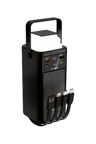 Acl Pw-113 50000mah 22.5w Hızlı Şarjlı Outdoor Powerbank Kamp Lambalı Dahili Kablolu Taşınabilir Şar Siyah