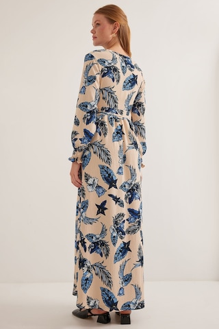 Bigdart Kadın Mavi Krem Desenli Örme Tesettür Elbise 1525 001