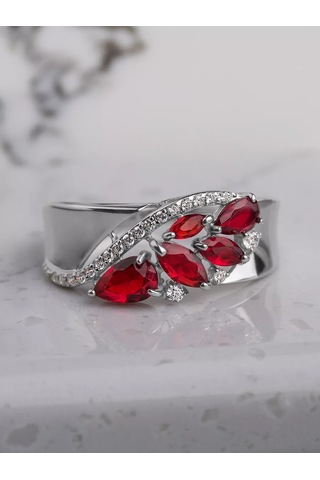 Alekseev Jewellery 925 Ayar Gümüş Kırmızı Granat Yüzük. 248575999 Kırmızı