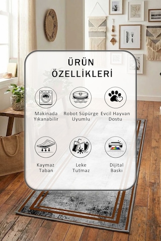 Sera Kahve Salon Mutfak Yatak Odası Yıkanabilir Yolluk