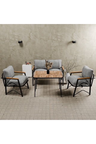 Mb Garden Furnıture Simetri Model, Balkon, Bahçe, Cafe, Metal Koltuk Takımı, Bahçe Takımı , Çay Seti, 2 1 1 Masa Gri