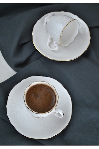 2 Kişilik 4 Parça Porselen Kahve Fincan Takımı Kahve Seti 90 Ml - Amor Beyaz