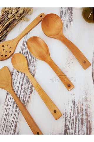 Ahşap Tahta Mutfak Kaşık Seti 5 Parça Kayın, Şimşir Ağacı 5-3