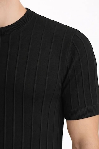 Vexor Erkek Yazlık Fitilli Triko Tişört Kısa Kol Bisiklet Yaka T-shirt - Siyah