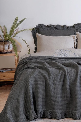 Ecocotton Dina Antrasit Çift Kişilik %100 Organik Pamuk Pike/yatak Örtüsü Antrasit