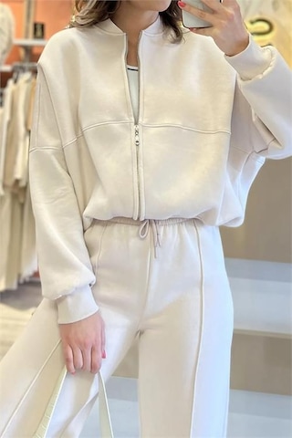 Neşeli Butik Kadın Fermuarlı 3 İplik Eşofman Takımı Nb0018 - Ekru Ekru