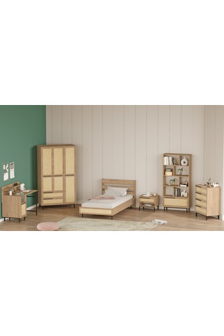 Robin Home Lidya Genç Odası Takımı 6'lı Set Sepet-uv Baskı Jüt Kahverengi
