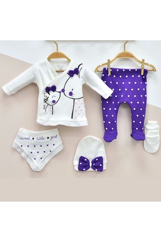 Candar 3 Ay Kız Bebek Little Mause 5'li Hastane Çıkış Seti Mor Mor