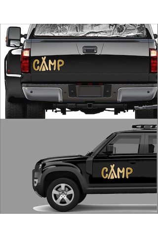 Kamp Yazılı Sticker - 4x4 Off Road Pickup Sticker - Araba Oto Motosiklet Karavan Cam Sticker - 02165 10x5 Cm