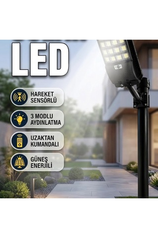 Hareket Sensörlü Solar Led Bahçe Lambası 3 Modlu Uzaktan Kumandalı Dış Mekan Aydınlatma