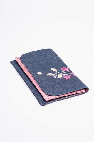 Fabric Craft Bag Kadın Kumaş Cüzdan Nakışlı Pembe - Mavi