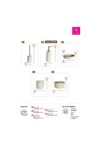 Primanova Totem Banyo Seti 5 Parça - Bej Beyaz