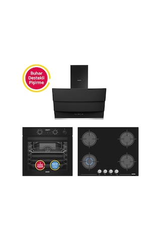 Simfer 0+10 Fonksiyon Steam Master Siyah 3'lü Ankastre Set 8244 Fırın + 3653 Ocak + 8678 Davlumbaz