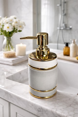 Mona Gold Detaylı Porselen Sıvı Sabunluk Modern Banyo & Mutfak Aksesuarı Gri