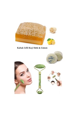 3'lü Set Kabak Lifli Sabun Keçi Sütü&limon Çift Taraflı Yüz Masaj Aleti Peeling Sivilce Ruşur Taşı
