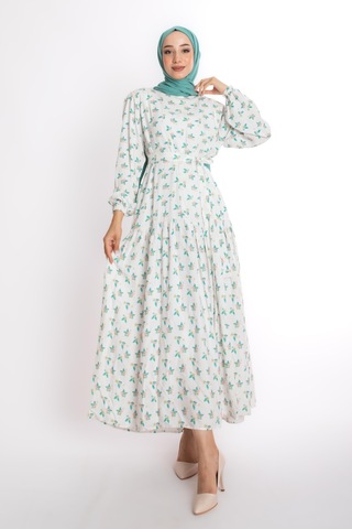 Fatma Sezen Çiçekli Elbise Beyaz