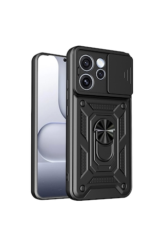 Maks Technology Oppo Reno 15 Uyumlu Kılıf Magnetik Standlı Kamera Korumalı Mkst Sürgülü Vega Kapak - Siyah