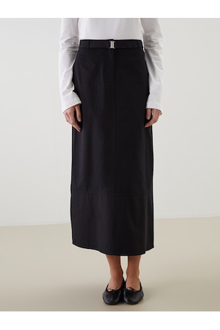 Lcw Modest Siyah Beli Kemerli Dar Fit Kadın Etek