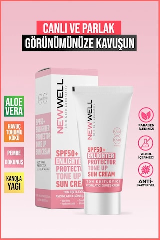 New Well Ton Eşitleyici ve Aydınlatıcı Pembe Yüz Güneş Kremi SPF50+ 50 ML