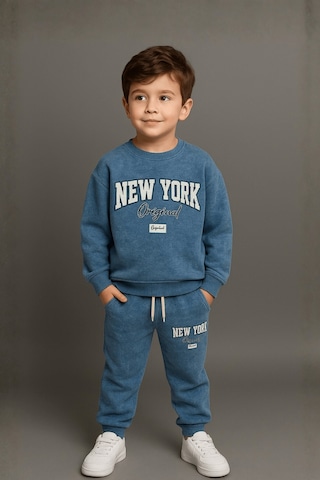 Turuncu Gardrop 5-14 Yaş New York Batik Desen Erkek Çocuk Takım Mavi Mavi