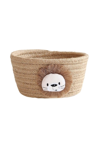 Magideal Suntek El Dokuması Pamuk İpliği Aslan Figürlü Saklama Sepeti Kahverengi - 16x9 CM